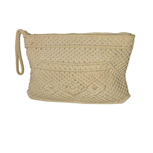 Macrame Crochet Woven Bag Purse Clutch Wristlet Handbag Vintage Bohemian Hippie - Picture 8 of 10